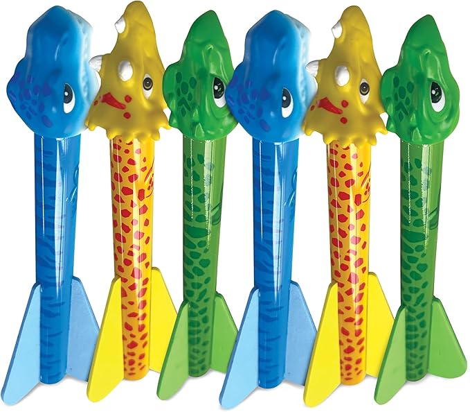 Stomp Rocket Dino-Soar Rocket Refills, 6 Rockets - Replacement Dinosaur-Themed Soft Foam Rockets for Launcher - Fun Backyard & Outdoor Kids Toys Gifts for Boys & Girls