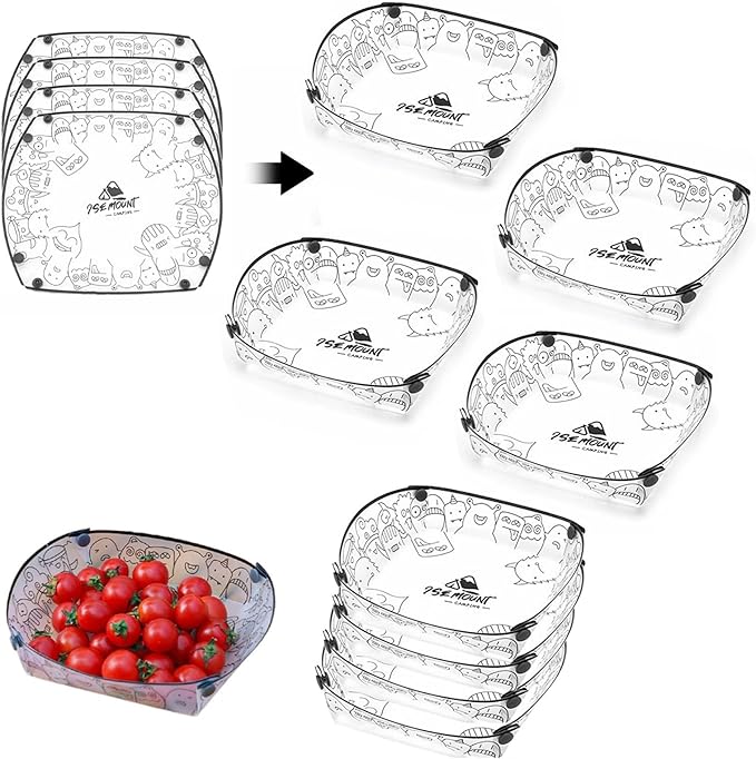 MIUPOO Collapsible Plate Set,Portable Mess Kit,Food Grade Material Free Folding Plate for Lunch Family Picnic, 8×7.5×2.2 Inches,4 Pieces.