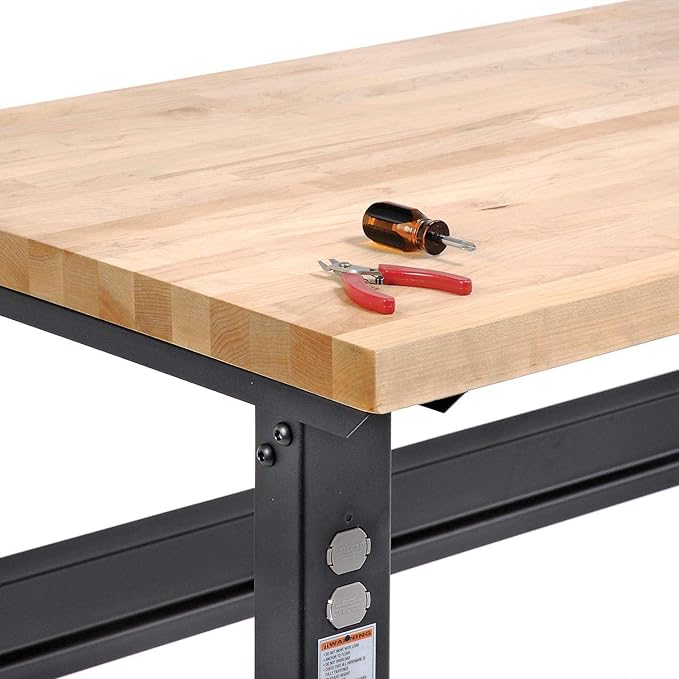 Global Industrial Adjustable Height Workbench C-Channel Leg, 60" W x 30" D, 1-3/4" Birch Top with Square Edge, 2000 Lbs. Capacity, Black Frame, Industrial Workbench