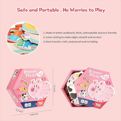 TOI Large Piece Toddler Puzzles for 2-4 Years Old, 4 Packs Beginner Puzzles for Toddlers, Kids Big Shape Preschool Learning Puzzle for Boys Girls Gift, Farm Animals