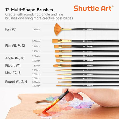 Shuttle Art Acrylic Paint, 50 Colors Acrylic Paint Set, 2oz/60ml Bottles, Rich Pigments, Water Proof, Premium for Artists, Beginners and Kids on Canvas Rocks Wood Ceramic Fabric