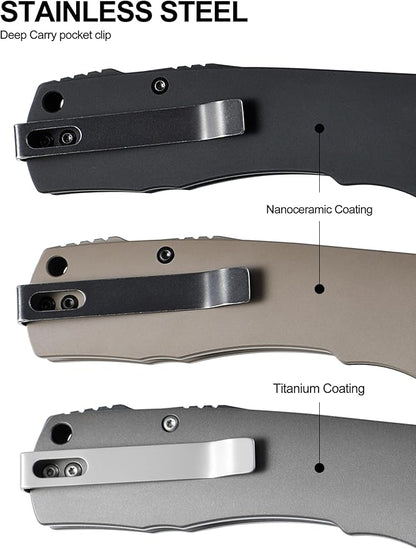 Petrified fish PFP03 Victor,3.58" K110 Satin Blade,140g Micarta Handel Flipper Liner lock Folding knife (Blue Satin)