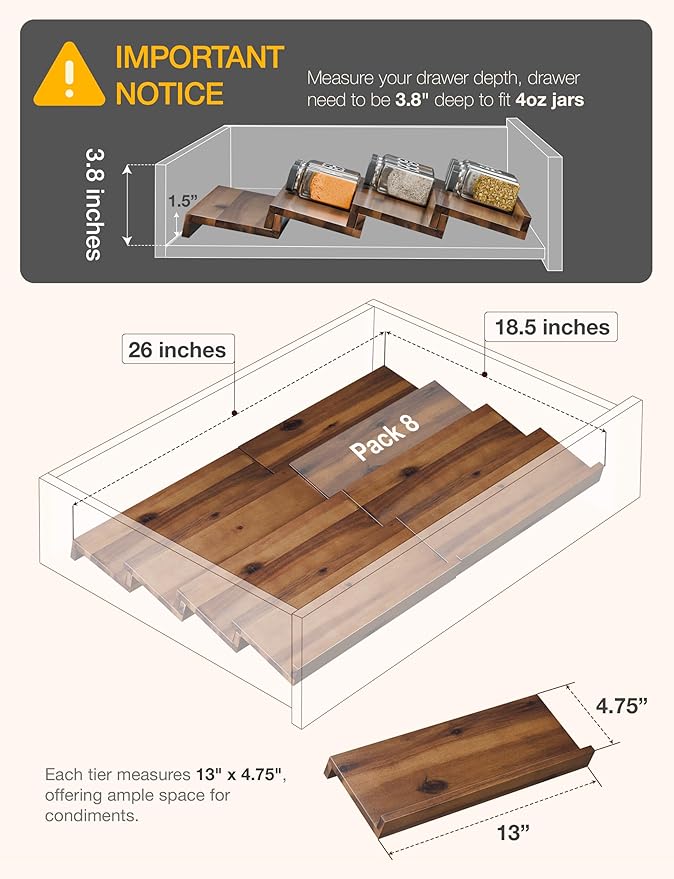 Tinamo Acacia Wooden Spice Rack Organizer