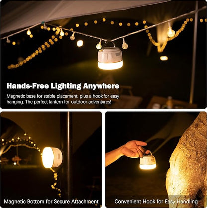Rechargeable Camping Lantern with 6400mAh Battery, 300 Hour Runtime, 5 Light Modes, Adjustable Brightness, Waterproof, Hook & Magnetic Base, Battery Operated for Camping & Power Outages