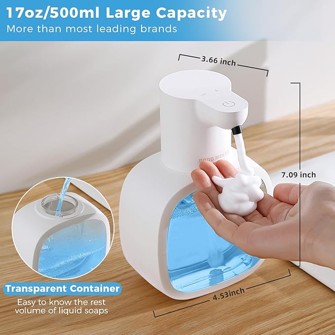 Automatic Foaming Soap Dispenser, 17oz/500ml Touchless Rechargeable