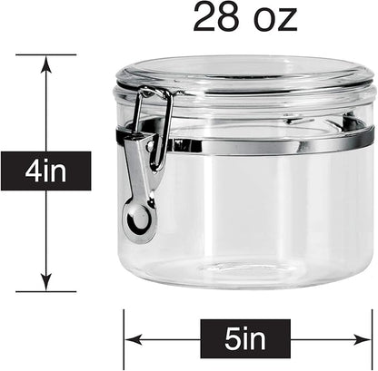 Oggi Clear Canister with Clamp Lid, 28 oz - Large Airtight Food Storage Container, for Kitchen & Pantry Storage of Bulk, Dry Foods Including Pasta, Flour, Sugar, Coffee, Rice, Tea, Spices & Herbs
