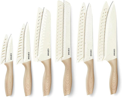 CAROTE 12PCS Knife set with Blade Guards, Granite Nonstick Ceramic Coating
