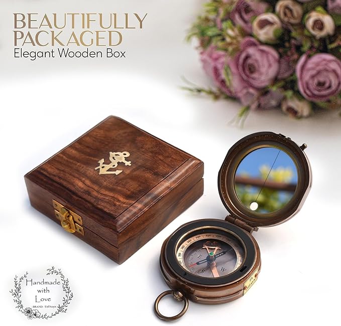 Trust in The Lord With All Your Heart - Proverbs 3:5-6 Quote Engraved Compass With Wooden Box, Greeting Card, Gift Compass, Graduation Day Gifts 2024 for Women Men Boys Girls
