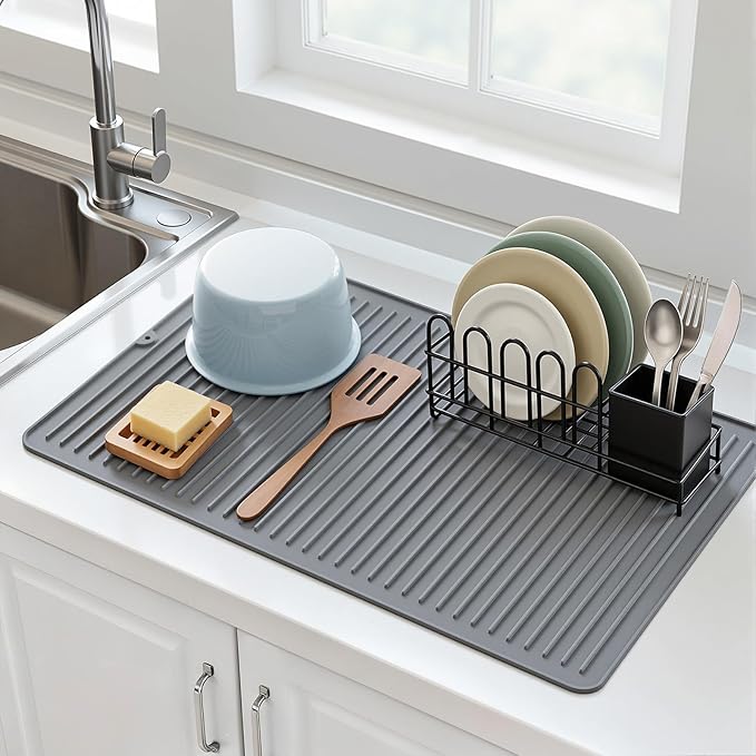 Songrey 28" x 18" Silicone Dish Drying Mat, Kitchen Counter Drying Pad