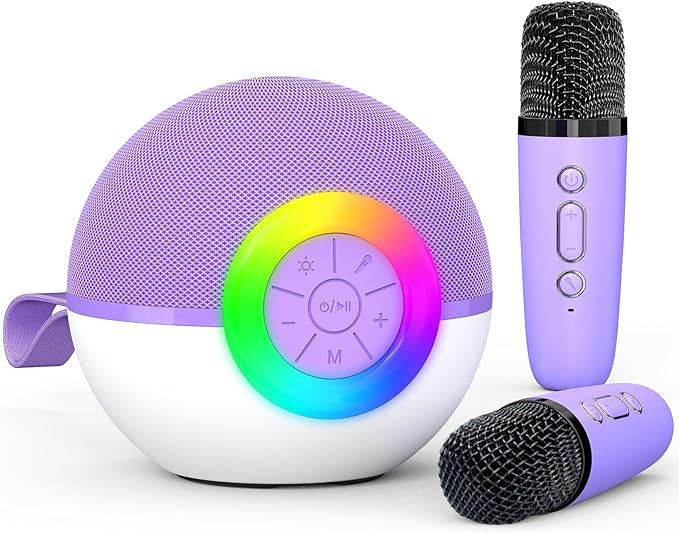 Karaoke Microphone Machine Toys for Kids Adults, Mini Portable Bluetooth Speaker with 2 Wireless Mics, Christmas Birthday Gifts for Boys Girls Ages 3 4 5 6 7 8 9 10 11 12+ Year (Purple)