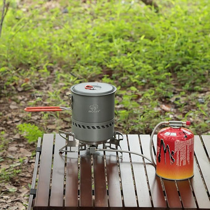 Bulin Camping Pot, 1.5L High Efficiency Backpacking Pot Ultralight Camping Cooking Set Cookware Gear with Heat-Proof Handle & Heat Exchanger for Outdoor Picnic Hiking Travel