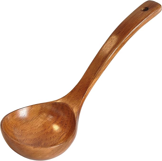 FJNATINH Wooden Ladle with Long Handle, Handmade Soup Ladle
