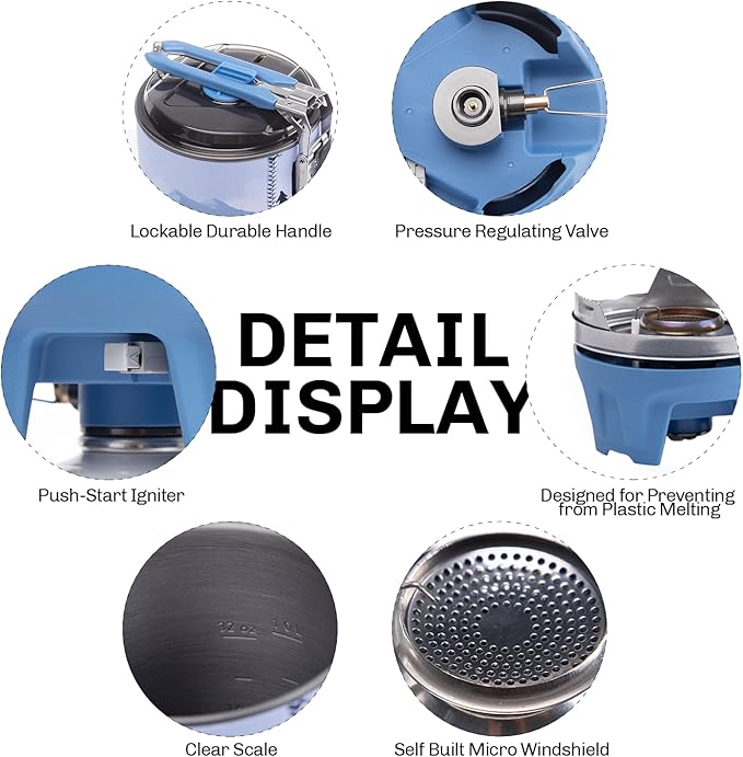 Fire Maple Polaris Pressure Regulator Cooking System | Portable Camping Backpacking Gas Stove with Piezo Ignition POT Support & Stand | Compact Gas Stove Burner for Hiking Bushcraft Trekking (Blue)