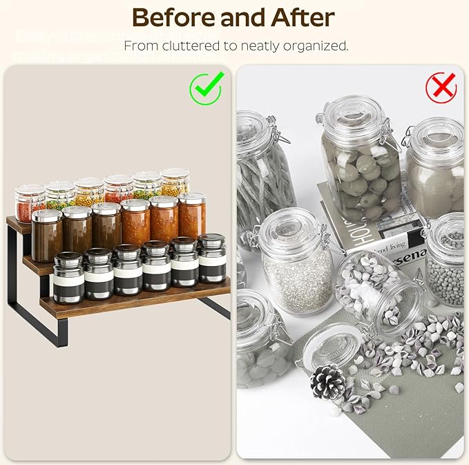 YATINEY Spice Rack, 3 Tier Wooden Display Riser Stand, Kitchen Storage Organizer