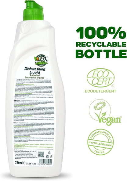 Dish Soap, Plant-Based Dishwashing Liquid, Non-Toxic, Hypoallergenic, EcoCert Certified, Vegan, Grease-Cutting, Orange Scent, 25.3 fl oz (750 ml) - 2 Pack