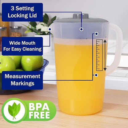 Water Pitcher with Lid 1 Gallon Pitcher, Freezer/Dishwasher Safe, BPA Free &