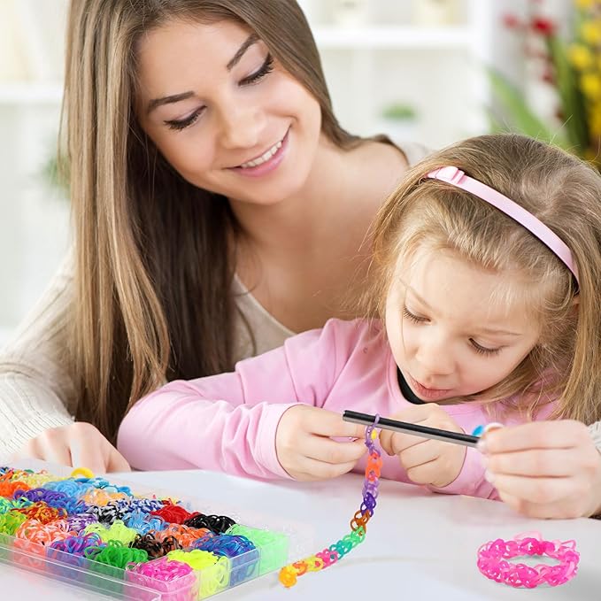 XKDOUS 64 Colors Rubber Band Bracelet Kit, Bracelet Making Kit for Art and Craft, Rubberband Bracelets Kit for Kids Ages 6+, Bands Kit Girls Boys Birthday Gift