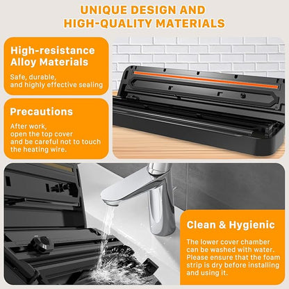 Vacuum Sealer Machine, Fast-Compact/Multi-Functional Vacuum Sealer for Food with Starter Kites, Dry/Moist Mode & External Vacuum System, Built-in Cutter & 10 Vacuum Bags