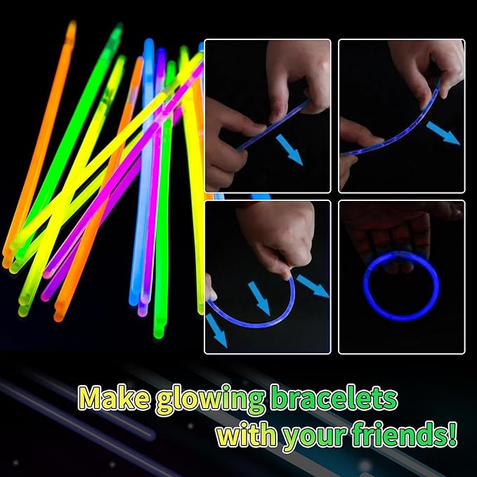 150 Pack 8” Blue Glow Sticks Bulk with 150 Connectors Neon Glow In The Dark Party favors Supplies for Holiday Birthday Party Decoration (Blue)