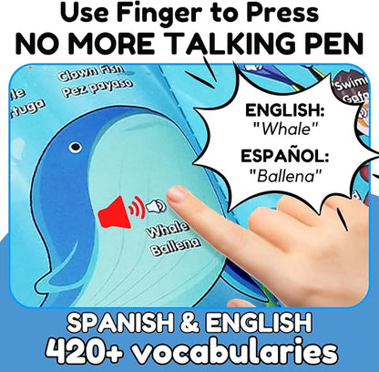 ZEENKIND Spanish & English Talking Learning Book for Kids 2 3 4 5 6 Years Old, 420 Words Toddler Educational Toys to Learn Spanish Interactive Audio Sound Books Bilingual Musical Toy Juegos para Niños
