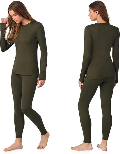 Cuddl Duds Womens Fleece Lined Thermal Base Layer Set – Long Sleeve Shirt & Leggings for Cold Weather – Lounge Set for Women