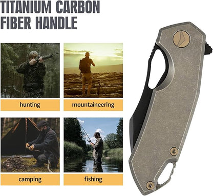 Folding Knife pocket knife EDC Knife With Clip Survival knife Camping knife - M390 Steel Titanium Handle - Outdoor Camping Survival Hunting knife with Sheath (Bronze)