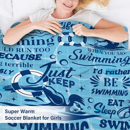 Swim Gifts for Swimmers, Swimming Blanket Gifts for Coach Gifts, Swim Team Gift, Just Keep Swimming, 50" x 60" Swimmer Blanket Christmas Birthday Gift for Men