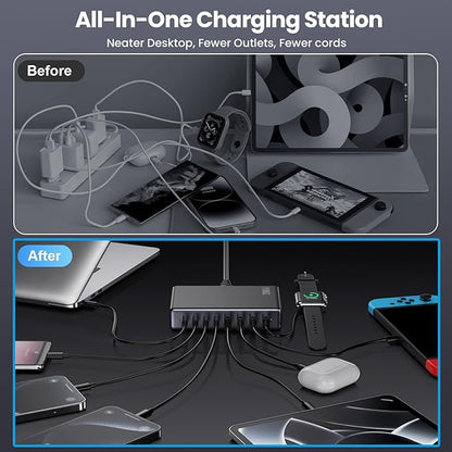 200W USB C Charger Block, GaN IV Charging Station 8 Ports, QC4.0 Fast Charging