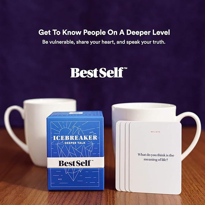 BestSelf Icebreaker Deeper Talk Deck - Conversation Starter Card Pack to Deepen Friendships with 170 Prompts to Create Real Conversations for Friends, Coworkers, Family, Dates