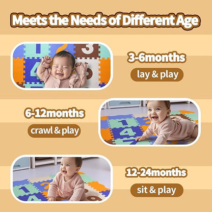 Coolcandy Baby Play Mat, 25Pcs Interlocking Puzzle Floor Mat, with Safety Fence - 0.4" Thick Non-Toxic EVA Foam Play Mat, Soft Puzzle Tiles for Play Areas