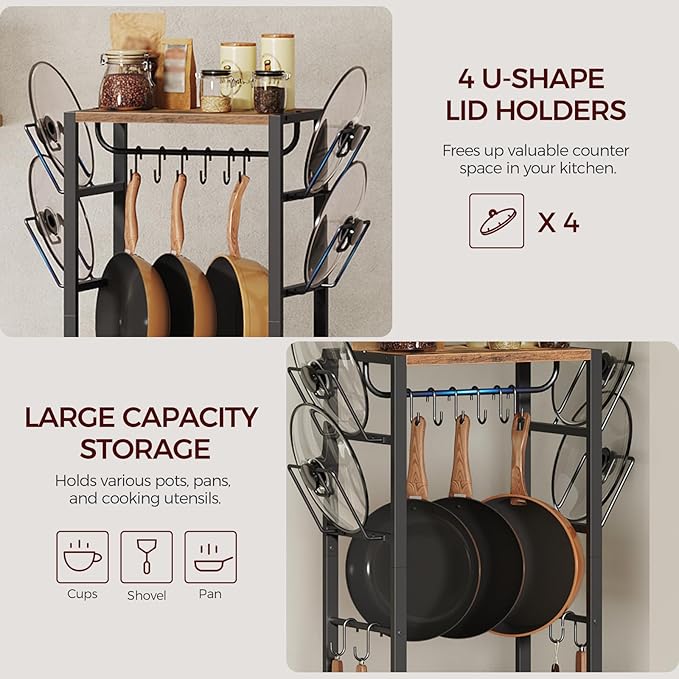 MAHANCRIS 4-Tier Pot Rack, Pots and Pans Organizer