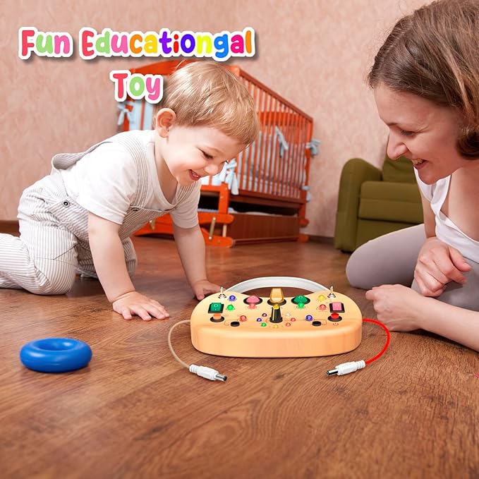 Montessori Toddler Busy Board Sensory Toys for Toddlers Wooden Autism Sensory Toy, Toddler Switch Board with 17 LED Lights for Kids 1-6 Year Olds to Develop Fine Motor Skills.