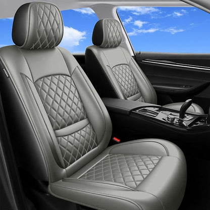 Car Seat Covers Compatible with Hyundai Accent 2017-2025 2026 - Full Set 5 Seats Luxury Leather All-Weather Seat Cushions & Protectors, Waterproof & Breathable, Airbag Compatible (Gray)
