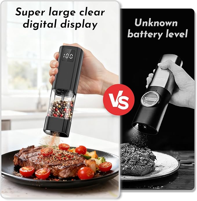 Upgraded Larger Capacity Electric Salt and Pepper Grinder Set Rechargeable