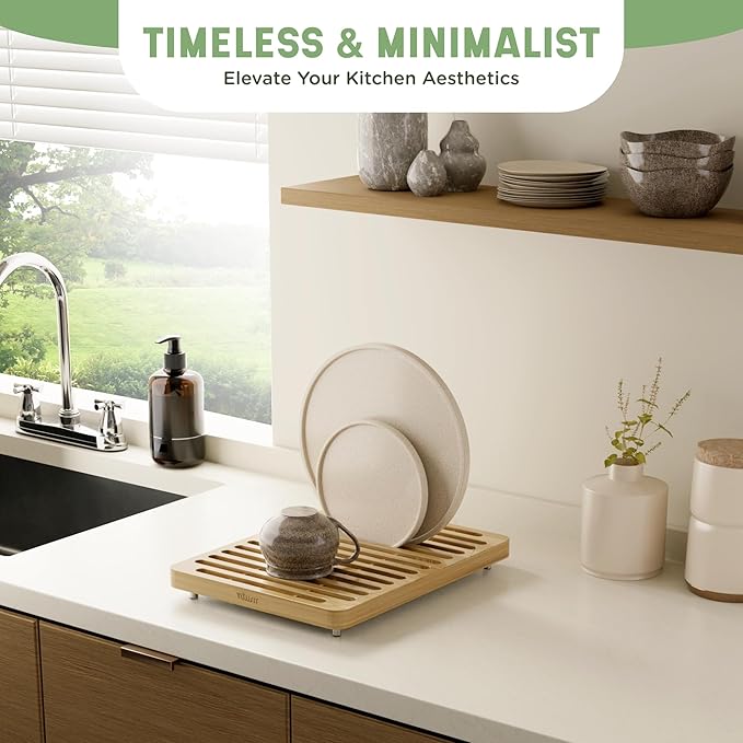 NIUM Stone Drying Mat for Kitchen Counter & Bamboo Rack