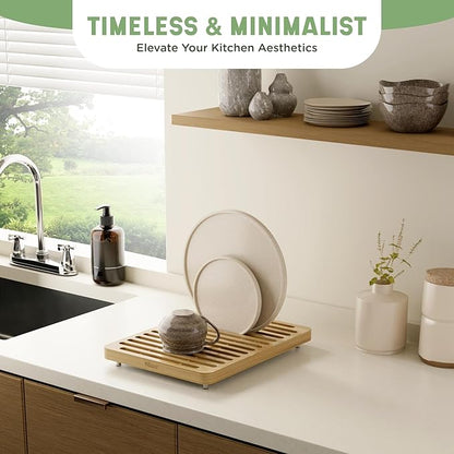 NIUM Stone Drying Mat for Kitchen Counter & Bamboo Rack