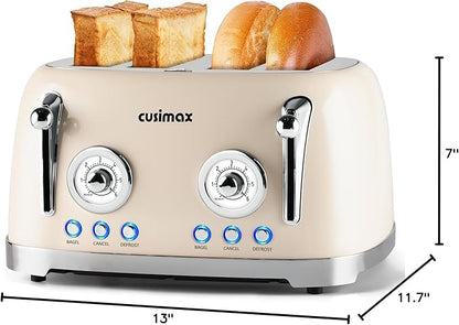 CUSIMAX Toaster 4 Slice, Retro Toaster