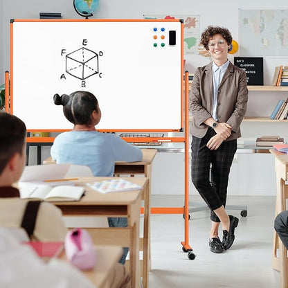Whiteboard on Wheels, 48x32 Inches Mobile Whiteboard, Rolling Dry Erase Board