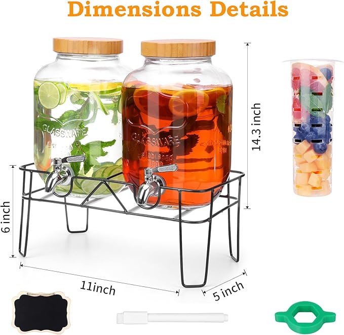 2 Pack 1 Gallon Glass Drink Dispenser