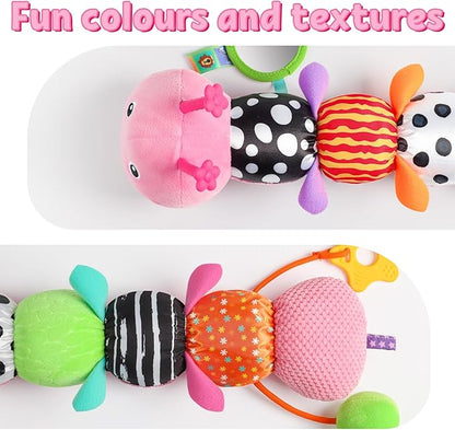 LIGHTDESIRE Baby Toys Musical Caterpillar,Infant Toys Stuffed Animals with Ruler Design,Mirror,Pull String&Ring Bell,Baby Teething Toys for Tummy Time Toy Newborn Gifts 3 6 12 Months(Pink,Leafy Limb)