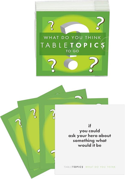 TableTopics What Do You Think To Go - 40 Conversation Starter Cards for Kids to Share Their Thoughts, Fun Question Card Game for Quality Family Dinner Time or Game Night, Take Anywhere