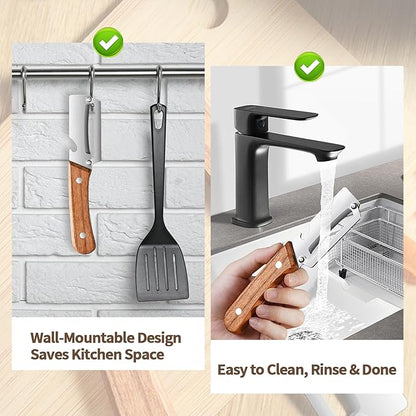 Multi-Functional Vegetable Peeler for Kitchen with Wooden Handle and Bottle Opene, Non-Slip Ergonomic Handles, Stainless Steel Blade Kitchen Tool for Vegetables or Fruits that Need to Be Peeled