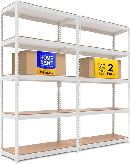HOMEDANT 5 Tier White Storage Shelves Adjustable Laminated Boltless Garage Metal Shelving Unit Heavy Duty Utility Rack Shelf Warehouse Pantry Closet Kitchen 35.9" W x 16.2" D x 71.3" H White 2Pack