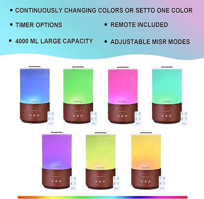 BlueHills Premium 4000 ml Tall Essential Oil Diffuser 4L 4 Liter 50 Hour Run