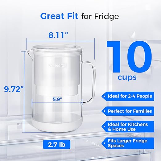 Waterdrop PT-09W 10-Cup Large Glass Water Filter Pitcher, Eco-Friendly