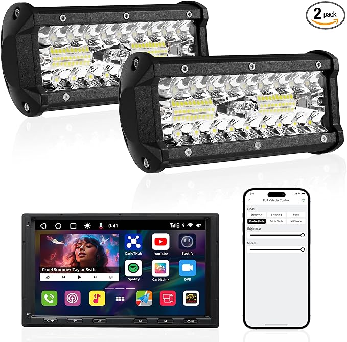 LED Pod Lights Flood Beam, Smart App Controlled Off Road Driving Lights Supports CarPlay/Android Auto, IP67 Waterproof 6000K White Lamps for Trucks, ATV, UTV, SUV, Boat (7 Inch)