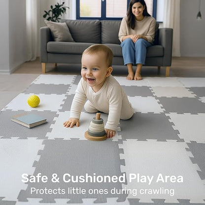 Enovoe Soft Baby Play Mat - Non-Toxic, Interlocking EVA Foam Tiles, 16 Pieces - Safe, Cushioned Floor Play Area for Kids, Infants & Toddlers - Ideal for Playrooms, Nurseries, and Home Gyms (12" x 12")