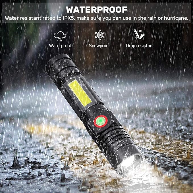 Rechargeable LED Flashlights, Magnetic Flashlight Super Bright Tactical Flashlight with SideLight,USB Rechargeable,Zoomable,Waterproof Best Small Flashlight for Camping, Emergency