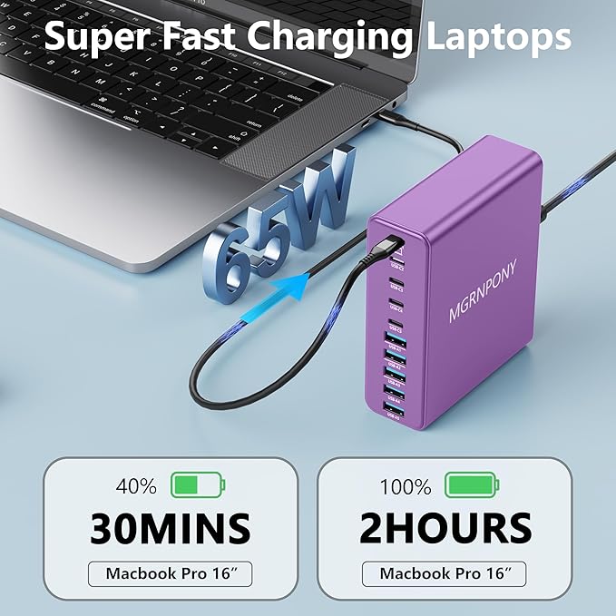 320W USB C Charger Block, 10-Port USB C Charging Station GaN III PD 65W Laptop
