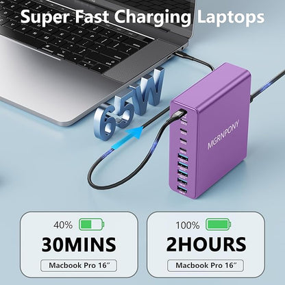 320W USB C Charger Block, 10-Port USB C Charging Station GaN III PD 65W Laptop